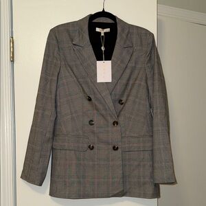 Wayf Gray Checkered Double-Breasted Blazer